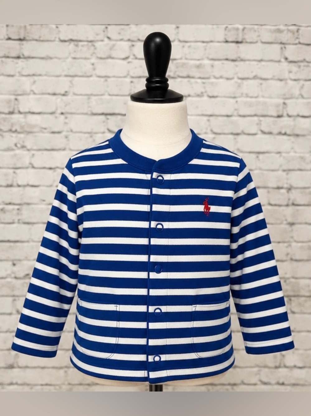 Polo Ralph Lauren Baby Reversible Cardigan 18M Blue Stripe Snap Jacket